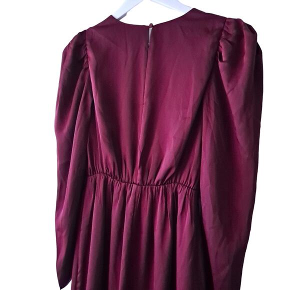 Express Dress Long Sleeve V Neck Wrap Ruffle Hi Lo Maxi Burgundy Red Size XS - Picture 6 of 11